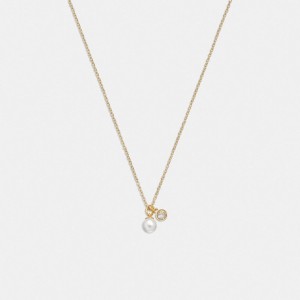 Coach Classic Pearl Pendant Necklace Gold/Pearl | COH866192