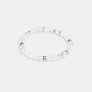 Coach Clear Quartz Beaded Disk Bracelet Silver & Clear | COH867025