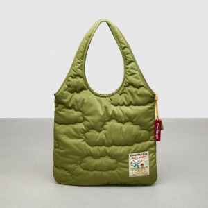 Coach Coachtopia Loop Flat Tote With Cloud Quilting Olive Green | COH866644