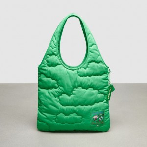 Coach Coachtopia Loop Flat Tote With Cloud Quilting Electric Kelp | COH865005
