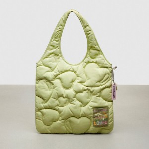 Coach Coachtopia Loop Quilted Heart Flat Tote Pale Lime | COH866659