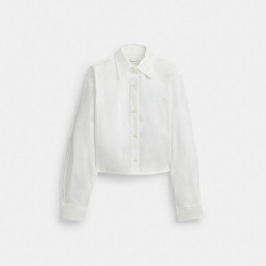Coach Cropped Button Up Shirt White | COH865983