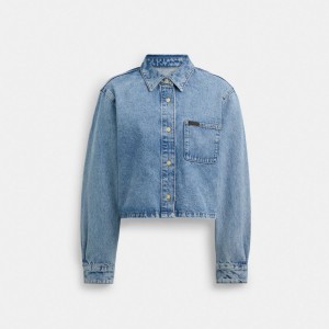 Coach Cropped Denim Button Down Blue | COH865988