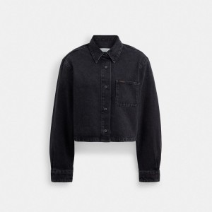 Coach Cropped Denim Button Down In Organic Cotton Black | COH865986