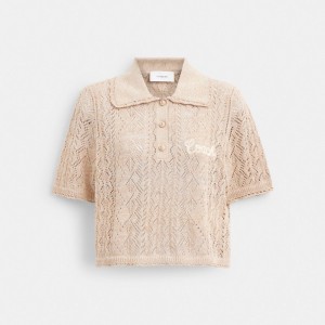 Coach Cropped Knit Polo Top Yellow | COH865952