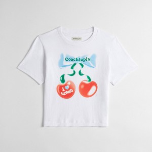 Coach Cropped Tee: Cherry Bow White | COH865974