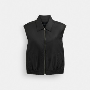 Coach Cropped Vest In Recycled Nylon Black | COH865922