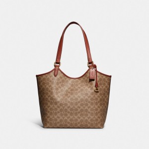 Coach Day Tote Bag In Signature Canvas Brass/Tan/Rust | COH865090