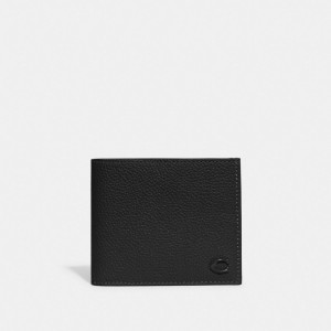 Coach Double Billfold Wallet Polished Pebble Leather/Black | COH866708