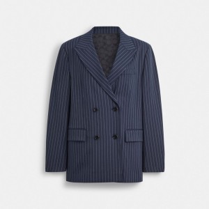 Coach Double Breasted Blazer Navy/White | COH865918