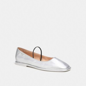 Coach Emilia Mary Jane In Silver Metallic Leather/Silver | COH865803