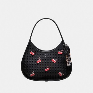 Coach Ergo Bag In Perforated Upcrafted Leather With Cherry Pins Black | COH865149
