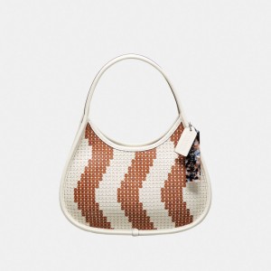 Coach Ergo Bag With Wavy Stripe Upcrafted Leather Sequins Chalk/Brown | COH864868