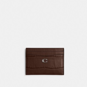 Coach Essential Card Case Croc Embossed Leather/Silver/Maple | COH865535