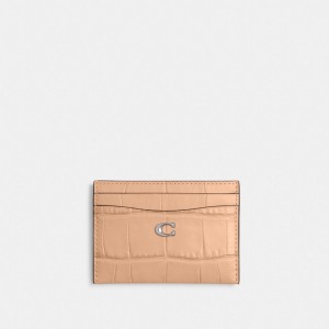 Coach Essential Card Case Croc Embossed Leather/Silver/Buff | COH865569