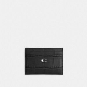 Coach Essential Card Case Croc Embossed Leather/Silver/Black | COH865611