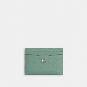 Coach Essential Card Case Polished Pebble Leather/Silver/Aquamarine | COH865567