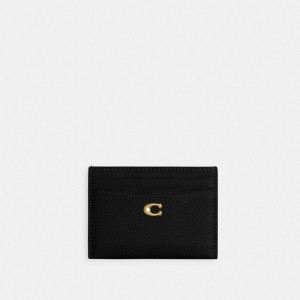 Coach Essential Card Case Polished Pebble Leather/Brass/Black | COH865608