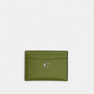 Coach Essential Card Case Refined Calf Leather/Silver/Dark Lime | COH865536