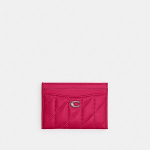 Coach Essential Card Case With Pillow Quilting Nappa Leather/Silver/Dragonfruit | COH865529