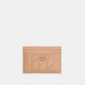 Coach Essential Card Case With Pillow Quilting Nappa Leather/Silver/Buff | COH865532