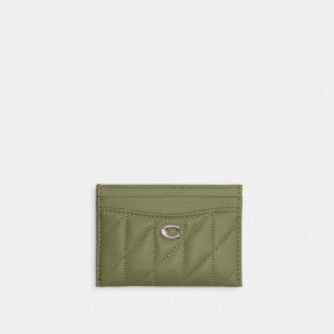 Coach Essential Card Case With Pillow Quilting Nappa Leather/Light Antique Nickel/Moss | COH865534