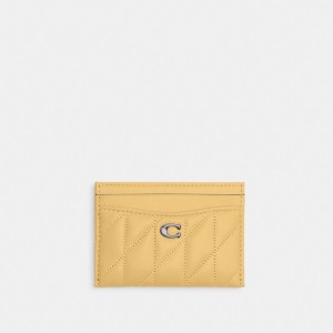 Coach Essential Card Case With Pillow Quilting Nappa Leather/Silver/Hay | COH865546