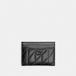 Coach Essential Card Case With Pillow Quilting Nappa Leather/Pewter/Black | COH865568