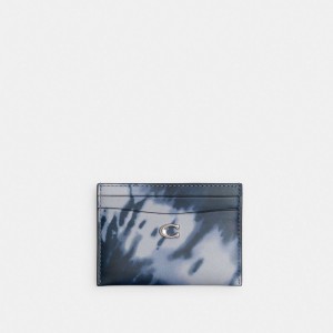 Coach Essential Card Case With Tie Dye Print Silver/Midnight Navy | COH865575