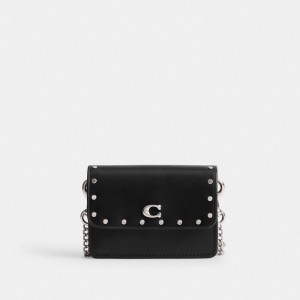 Coach Essential Half Flap Card Case With Rivets Silver/Black | COH865574