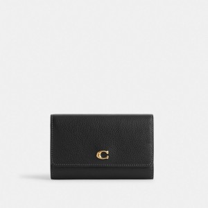Coach Essential Medium Flap Wallet Brass/Black | COH865507