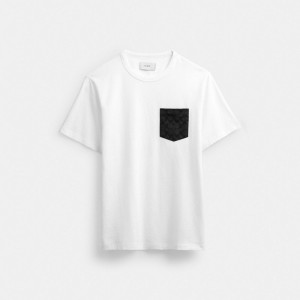 Coach Essential Pocket T Shirt White/Charcoal Signature | COH866928