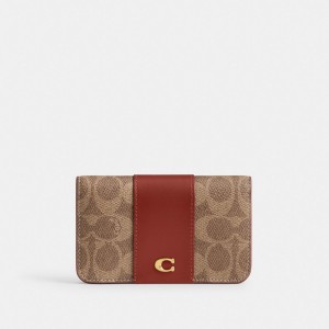 Coach Essential Slim Card Case In Signature Canvas Brass/Tan/Rust | COH865581