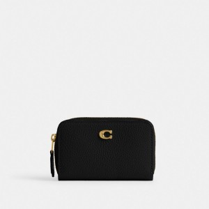 Coach Essential Small Zip Around Card Case Polished Pebble Leather/Brass/Black | COH865554