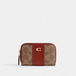 Coach Essential Small Zip Around Card Case In Signature Canvas Coated Canvas/Brass/Tan/Rust | COH865584