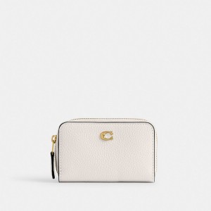 Coach Essential Small Zip Around Card Case Polished Pebble Leather/Brass/Chalk | COH865585