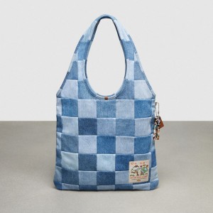 Coach Flat Tote In Denim Checkerboard Denim | COH865083