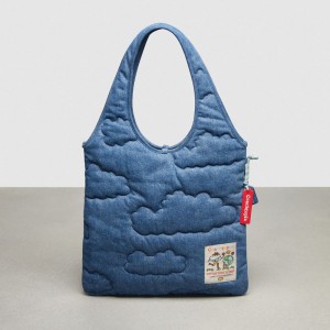Coach Flat Tote With Cloud Quilting Denim | COH865107