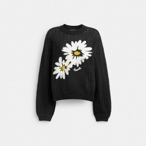 Coach Floral Crewneck Sweater Black | COH865999