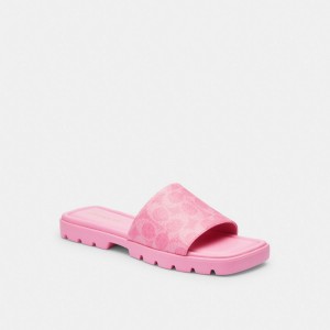 Coach Florence Sandal In Signature Canvas Coated Canvas/Vivid Pink | COH865868