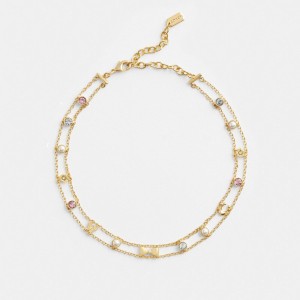 Coach Garden Charms Choker Necklace Gold/Multi | COH866186