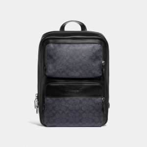 Coach Gotham Backpack In Signature Canvas Signature Coated Canvas/Smooth Leather/Black Copper/Charcoal/Bla | COH865463