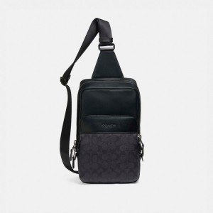 Coach Gotham Pack In Signature Canvas Signature Coated Canvas/Smooth Leather/Black Copper/Charcoal/Bla | COH865461
