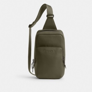 Coach Gotham Pack Pebble Leather/Smooth Leather/Army Green | COH866562