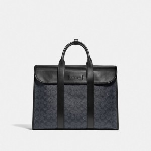 Coach Gotham Portfolio Bag In Signature Canvas Signature Coated Canvas/Smooth Leather/Black Copper/Charcoal/Bla | COH866533