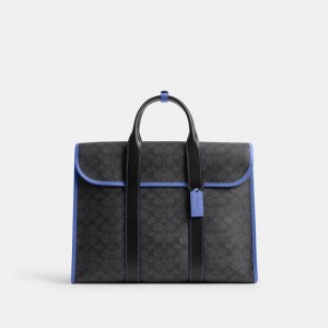 Coach Gotham Portfolio Bag In Signature Canvas Signature Coated Canvas/Charcoal/Blueberry | COH866535
