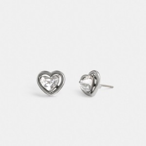 Coach Halo Heart Stud Earrings Silver | COH866136