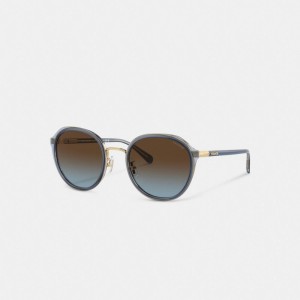 Coach Hangtag Geometric Round Sunglasses Brown Blue Grey Gradient | COH866324