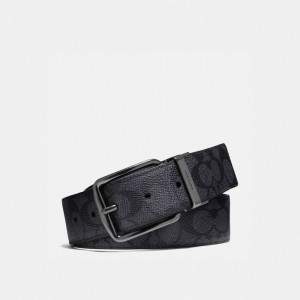 Coach Harness Buckle Cut To Size Reversible Belt, 38 Mm Charcoal/Black | COH867001