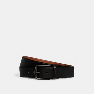 Coach Harness Buckle Cut To Size Reversible Belt, 38 Mm Black/Saddle | COH867003